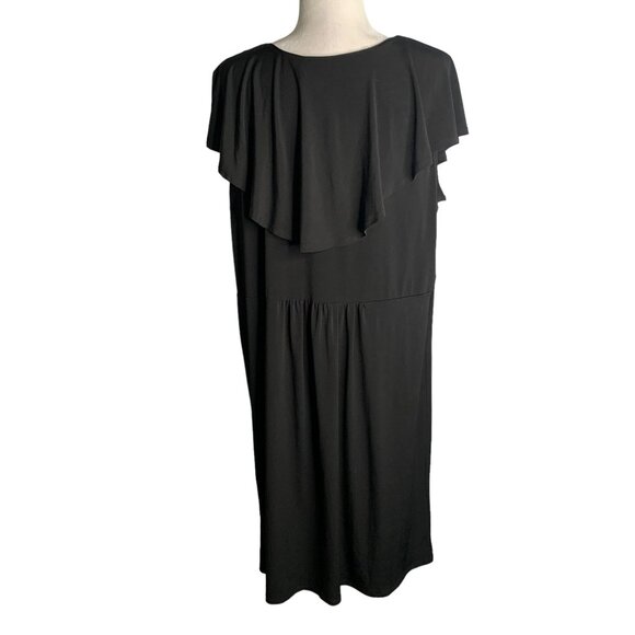 Sleeveless Ruffle Sheath Dress 18/20 Black Elastic Waist V Neck Stretch Knit - Picture 4 of 6